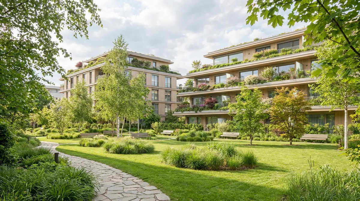 Résidence contemporaine vue depuis son jardin paysager